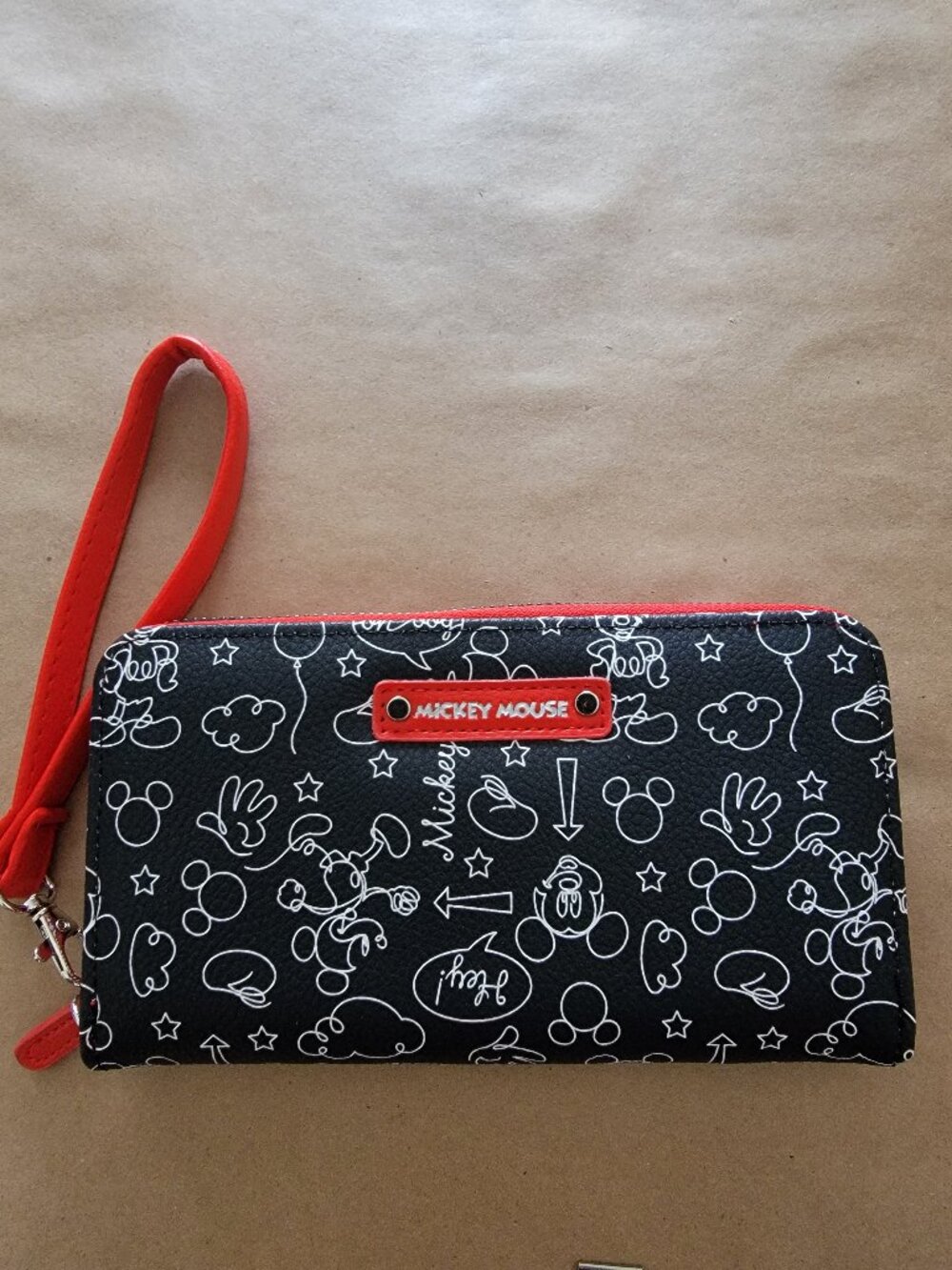 Disney Mickey Mouse PU Zip Around Wallet/Wristlet in Black & White Doodle